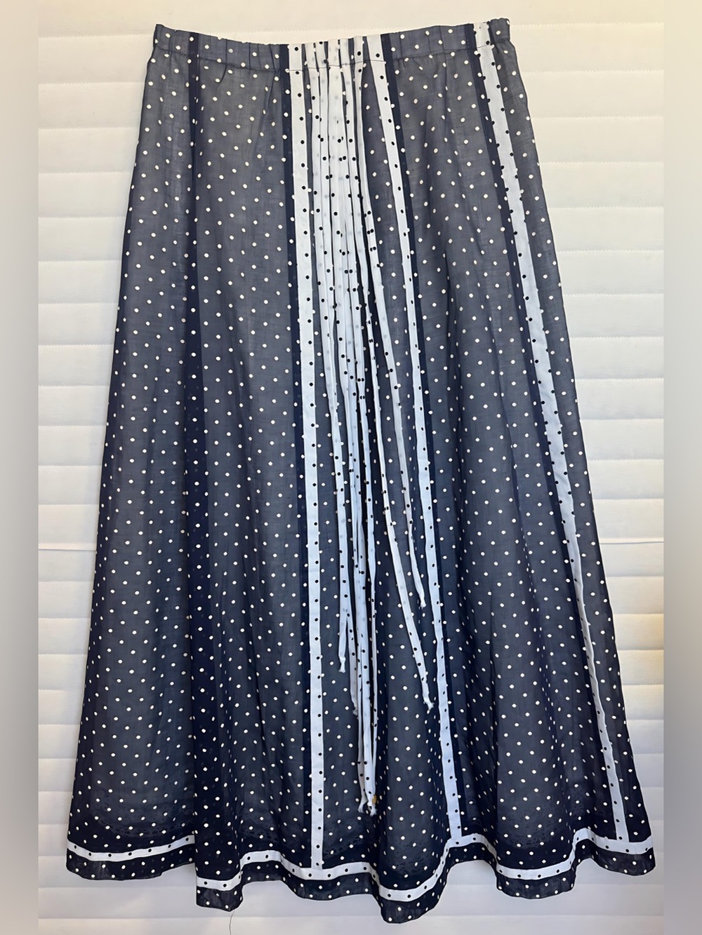 Vintage 70s Chessa Davis Polka Dot Ribbon Maxi Skirt Boho Prairie